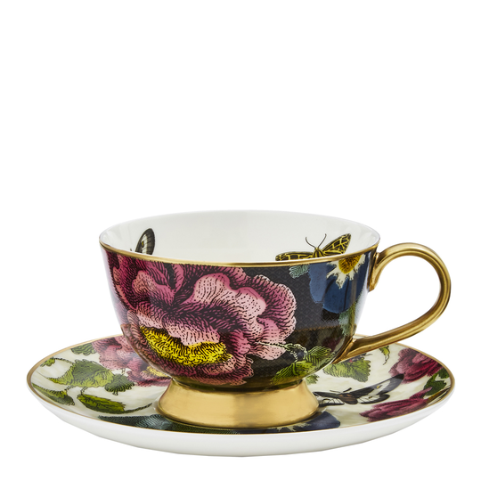 Spode - Creatures of Curiosity Tekopp med fat 20 cl Dark Floral