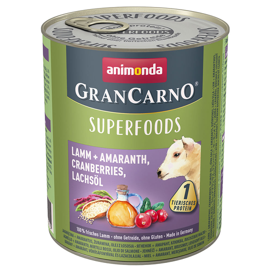 Animonda GranCarno Adult Superfoods 6 x 800 g - Lamm & amarant, tranbär, laxolja