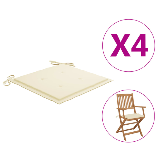 vidaXL Dynor för trädgårdsstolar 4 st gräddvit 40x40x3 cm