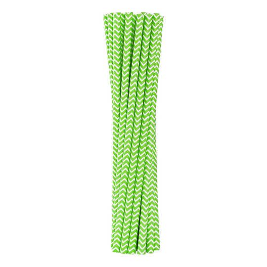 Papperssugrör Lime med Mönster - 12-pack