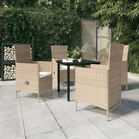vidaXL Matgrupp för trädgården med dynor 5 delar beige