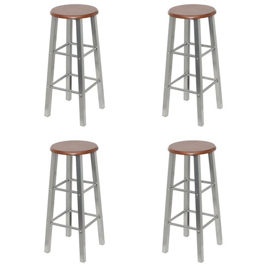 vidaXL Barstolar 4 st silver och brun MDF