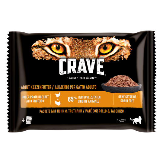 Crave Cat Pouch Multipack 4 x 85 g - Paté Chicken & Turkey