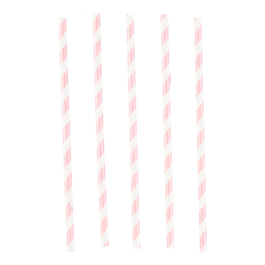 Papperssugrör Ljusrosa Randiga - 12-pack