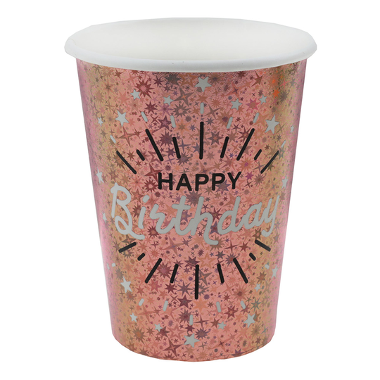 Pappersmuggar Sparkling Happy Birthday Roséguld - 10-pack