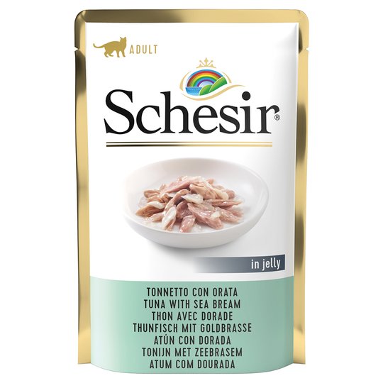 5 + 1 på köpet! 6 x 85 g Schesir Jelly Pouch - Tonfisk & guldbrax