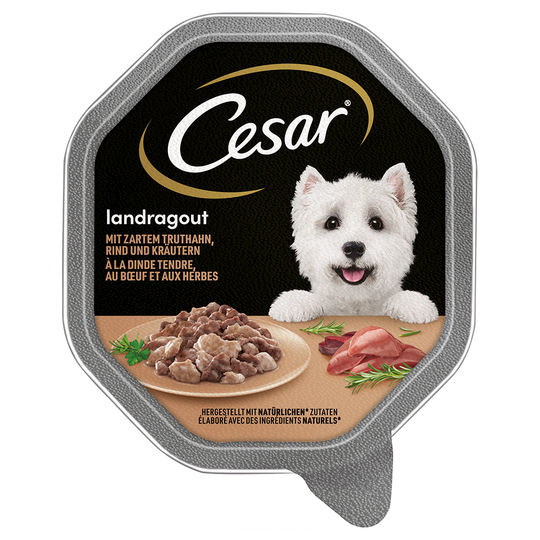 28 x / 48 x 150 g Cesar våtfoder till sparpris! - Country Ragout Kalkon, nötkött & örter (14 x 150 g) (28 x 150 g)