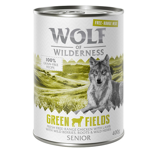 Wolf of Wilderness Senior Free Range 6 x 400 g - Senior Green Fields - Free Range Lamb & Chicken