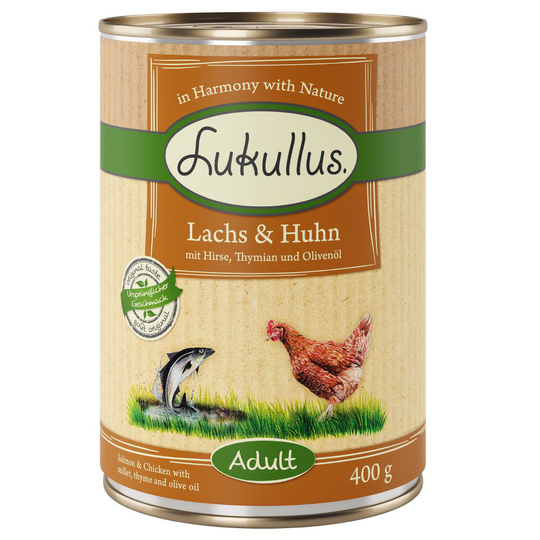 Ekonomipack: Lukullus 24 x 400 g - Lax & kyckling