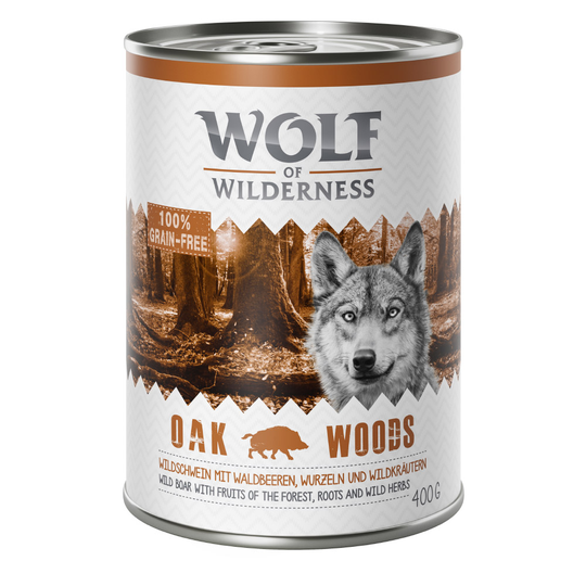 Ekonomipack: Wolf of Wilderness 12 x 400 g - Oak Woods - Wild Boar