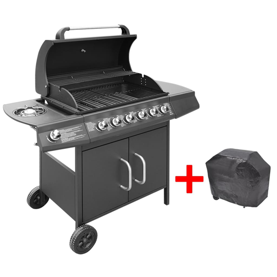 vidaXL Gasolgrill 6+1 kokzoner svart