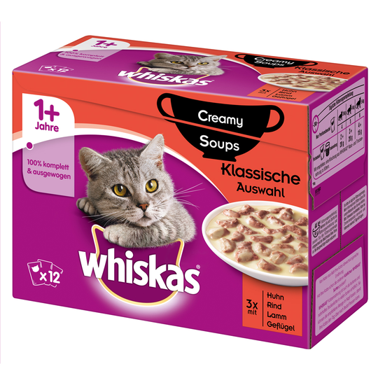Ekonomipack: Whiskas 1+ portionspåse 48 x 85 g / 100 g - 1+ Creamy Soups Klassiskt urval 85 g
