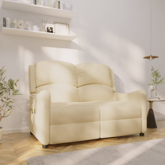 vidaXL 2-sits massagefåtölj gräddvit mikrofiber tyg