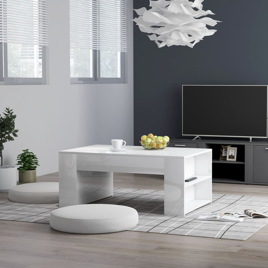 vidaXL Soffbord vit högglans 100x60x42 cm spånskiva