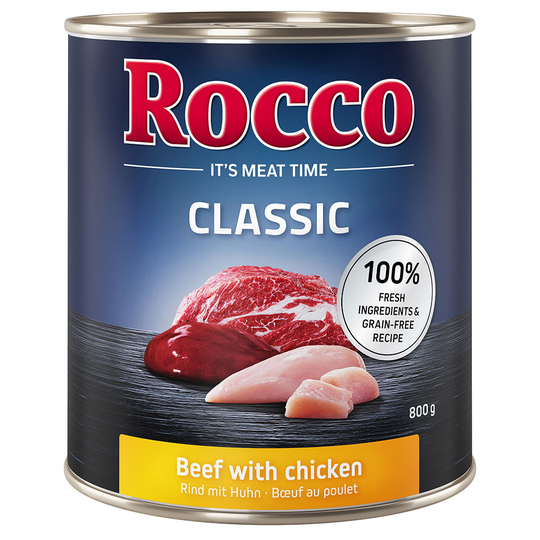 Ekonomipack: Rocco Classic 24 x 800 g hundfoder - Nötkött & kyckling