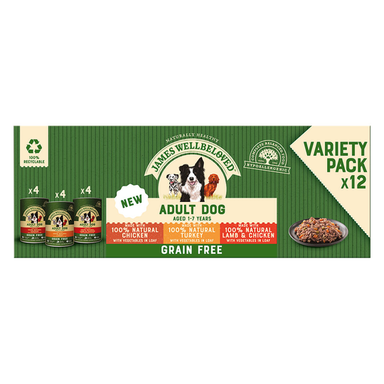 12 x 400 g James Wellbeloved Adult Mixpack till sparpris! - Adult Grain Free Mix (Kyckling, Kalkon, Lamm & kyckling)