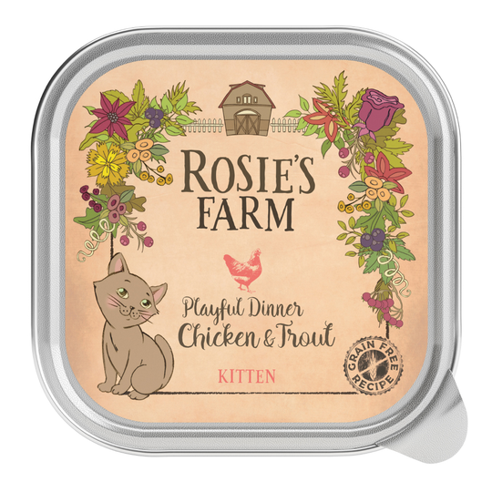 Ekonomipack: Rosie's Farm Kitten 32 x 100 g - Kitten: Kyckling & öring