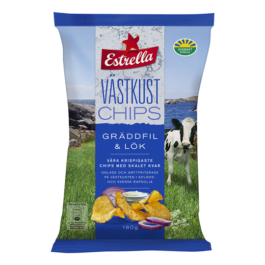 Estrella Västkustchips Gräddfil & Lök - 180 gram