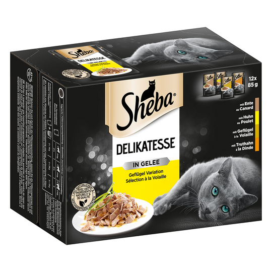 Ekonomipack: Sheba 144 x 85 g portionspåse - Delicatesse in Jelly Fjäderfä