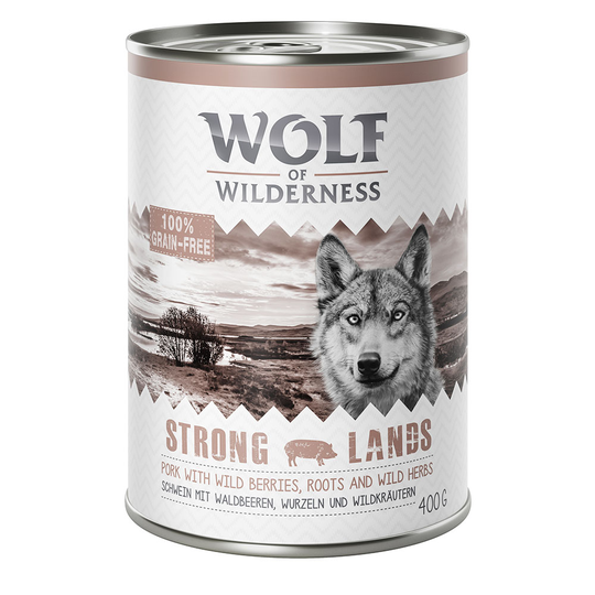 Ekonomipack: Wolf of Wilderness 12 x 400 g NY! Strong Lands - Pork