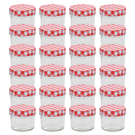 vidaXL Syltburkar i glas med vita och röda lock 24 st 110 ml