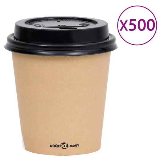 vidaXL Pappersmuggar med lock 200 ml 500 st brun