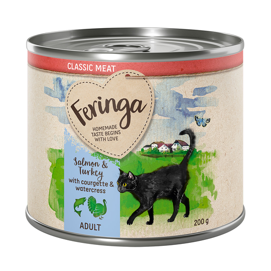 Ekonomipack: Feringa Classic Meat Menu 24 x 200 g - Lax & kalkon med zucchini & krasse