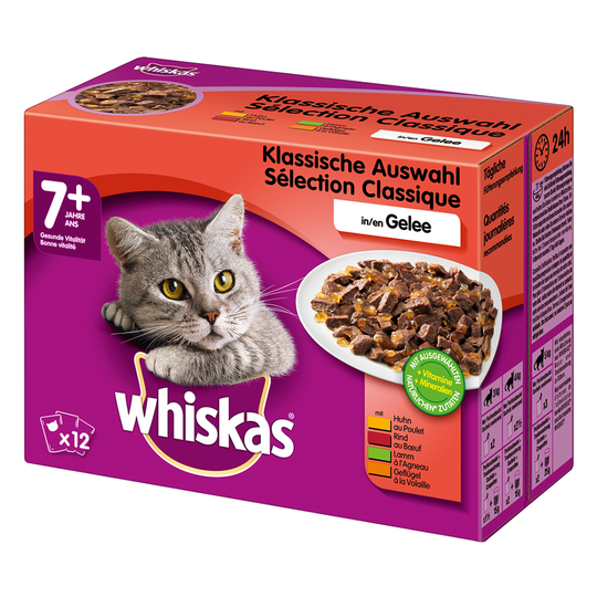 Ekonomipack: Whiskas Senior portionspåsar 144 x 100 g - Senior 7+ Klassiskt urval i gelé