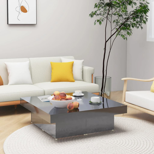 vidaXL Soffbord grå högglans 90x90x28 cm spånskiva