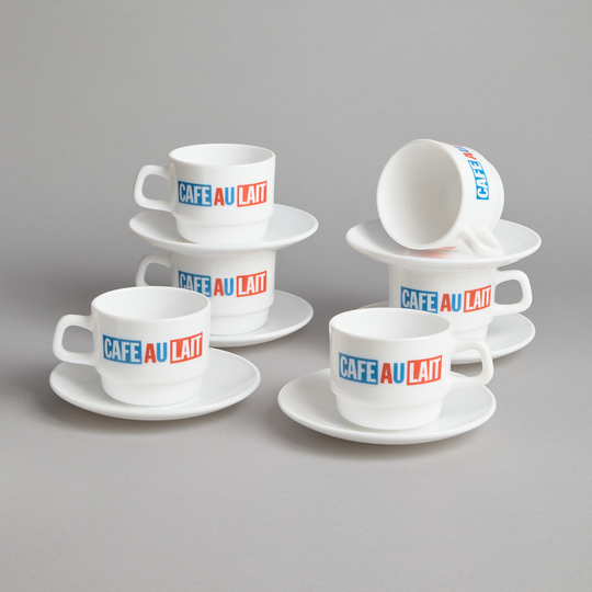 Vintage - SÅLD Koppar med Fat "Café au Lait" 6 st