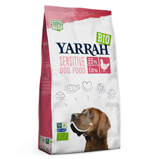 Yarrah Organic Sensitive med eko-kyckling & eko-ris - Ekonomipack: 2 x 10 kg