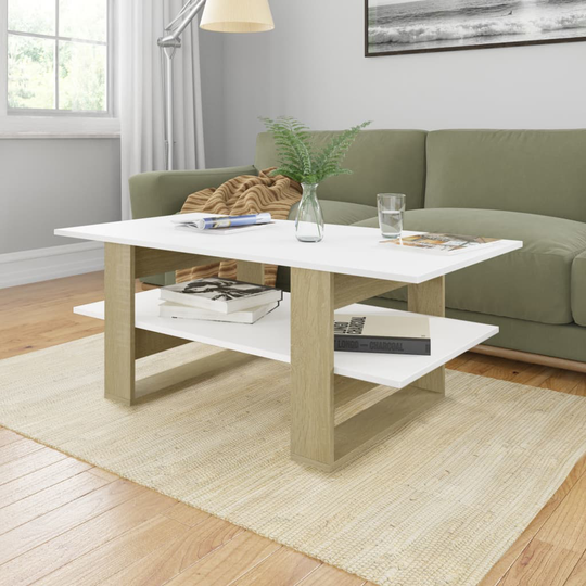 vidaXL Soffbord vit och sonoma-ek 110x55x42 cm spånskiva