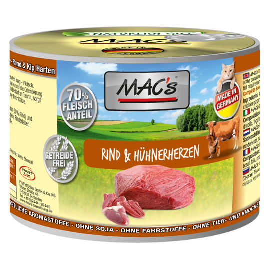 Ekonomipack: MAC's Cat kattfoder 24 x 200 g - Ren kyckling med hela fjäderfähjärtan