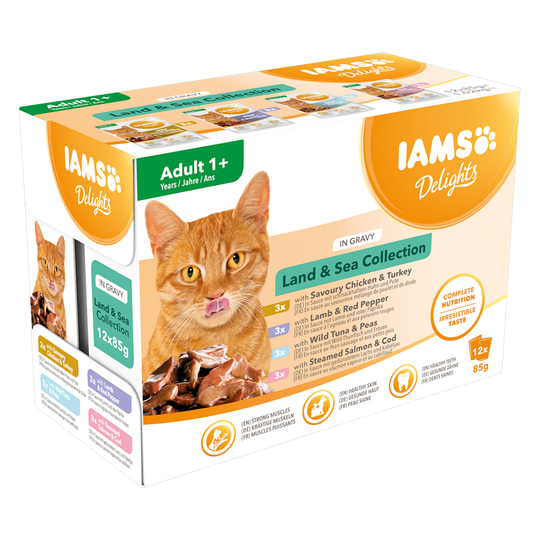 Ekonomipack: IAMS Delights 96 x 85 g - Land & Sea Mix i sås