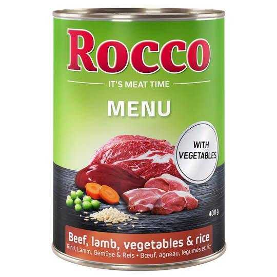 Rocco Menu 12 x 400 g - Nötkött med lamm, grönsaker & ris