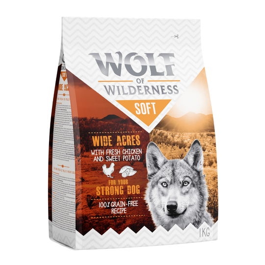 2 + 1 på köpet! 3 x 1 kg Wolf of Wilderness Classic/Soft - Adult Soft Wide Acres - Chicken