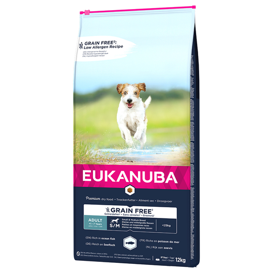 Eukanuba Grain Free Adult Small / Medium Breed Salmon - Ekonomipack: 2 x 12 kg