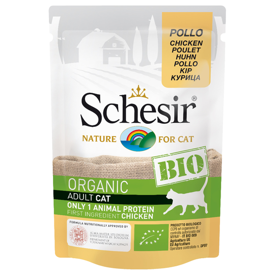 Ekonomipack: Schesir Bio Pouch 24 x 85 g - Ekologisk kyckling