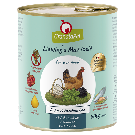 GranataPet Liebling's Mahlzeit 6 x 800 g - Kyckling med palsternacka, basilika, fläder & linolja