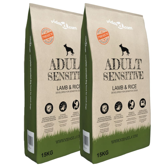 vidaXL Premium Hundmat torr Adult Sensitive Lamb & Rice 2 st 30 kg