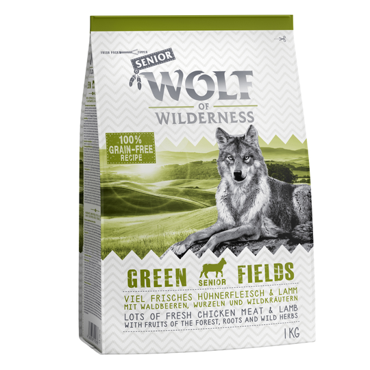 2 + 1 på köpet! 3 x 1 kg Wolf of Wilderness Classic/Soft - Senior Green Fields - Lamb