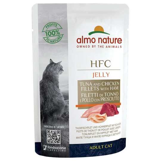 Ekonomipack: Almo Nature HFC Jelly Pouch 24 x 55 g - Tonfisk, kyckling & skinka
