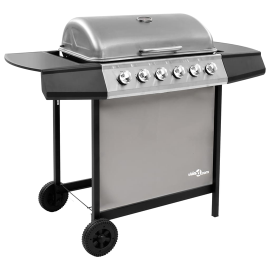 vidaXL Gasolgrill med 6 brännare svart och silver