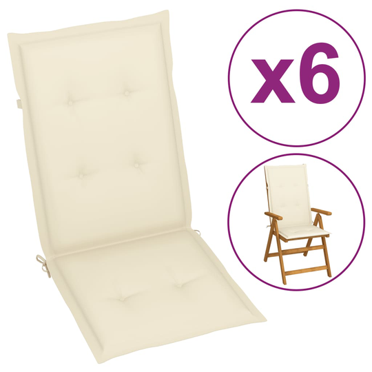 vidaXL Dynor för trädgårdsstolar 6 st gräddvit 120x50x4 cm