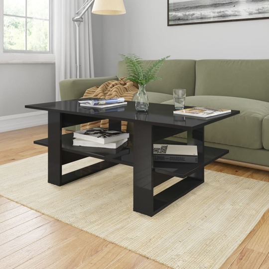 vidaXL Soffbord svart högglans 110x55x42 cm spånskiva