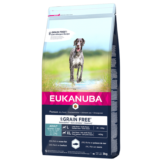 5x zooPoäng på 2,3 kg / 3 kg / 12 kg Eukanuba Large Breed torrfoder - Grain Free Adult Large Breed Salmon (3 kg)