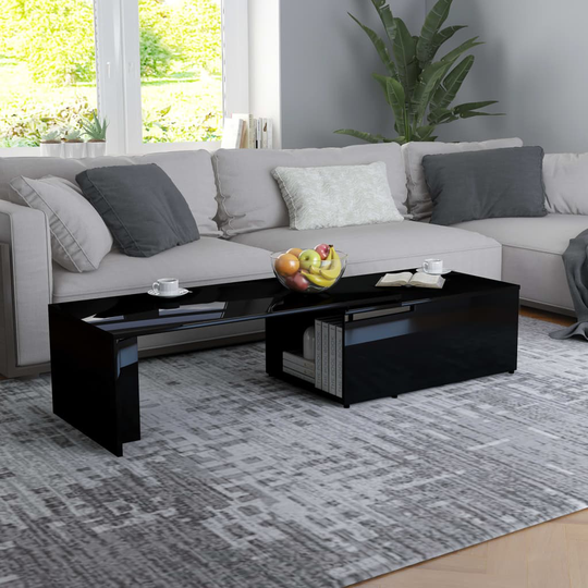 vidaXL Soffbord svart högglans 150x50x35 cm spånskiva