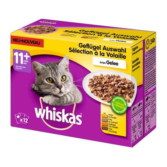 Ekonomipack: Whiskas Senior portionspåsar 144 x 100 g - Senior 11+ Fjäderfäurval i gelé