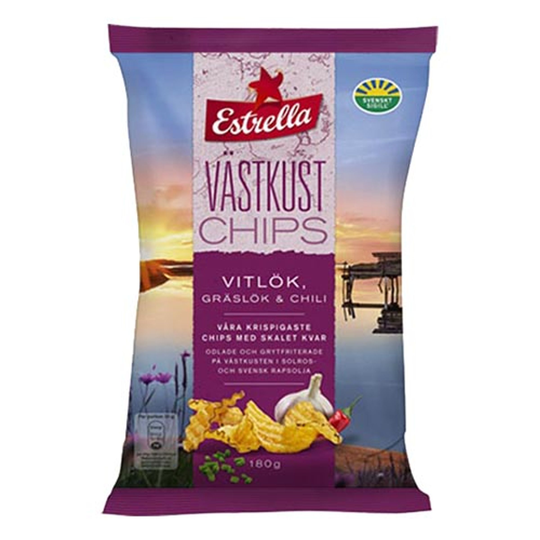 Estrella Västkustchips Vitlök, Gräslök & Chili - 180 gram
