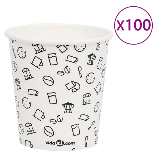 vidaXL Pappersmuggar 200 ml 100 st vit och svart